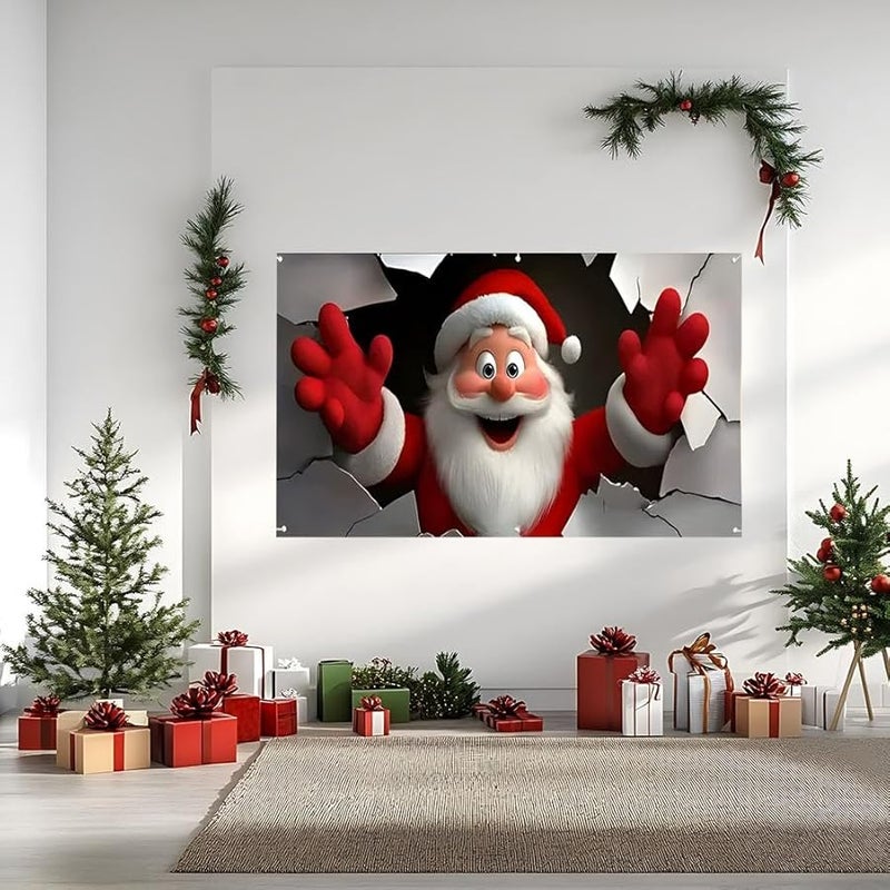 Christmas Garage Door Cover 240x180cm 3D Santa Claus Brick Wall Banner Indoor Outdoor Decor - Image 5
